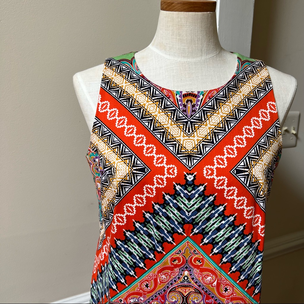 London Times Multi Color Paisley Print Sleeveless Back Zipper Dress